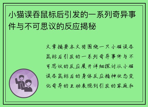 小猫误吞鼠标后引发的一系列奇异事件与不可思议的反应揭秘 小猫误吞鼠标后引发的一系列奇异事件与不可思议的反应揭秘